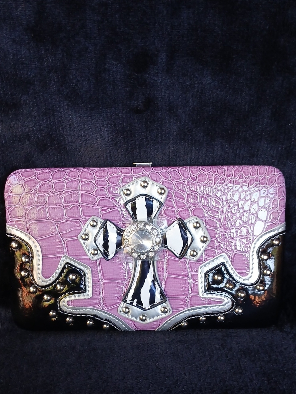 Montana West Pink Faux-Croc Cross Accent Clutch